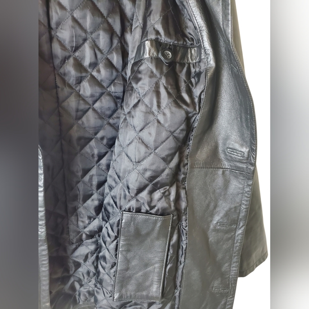Irvine Park Size M 100% Polyester Women's Black Double-Breasted Leather Jacket - Picture 7 of 7